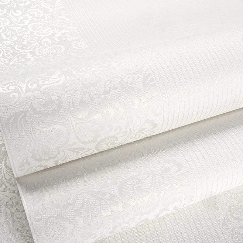 9.5M Modern Simple Wallpaper Bedroom 3D Living Room White Vertical Stripe Non Woven Wall Cloth European TV Background Wall Paper