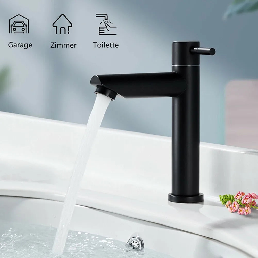 Black Basin Kitchen Bathroom Sink Tap Cold Matte Sink Faucet Taps G1/2 Installation Thread Bathroom Single Cold Faucet
