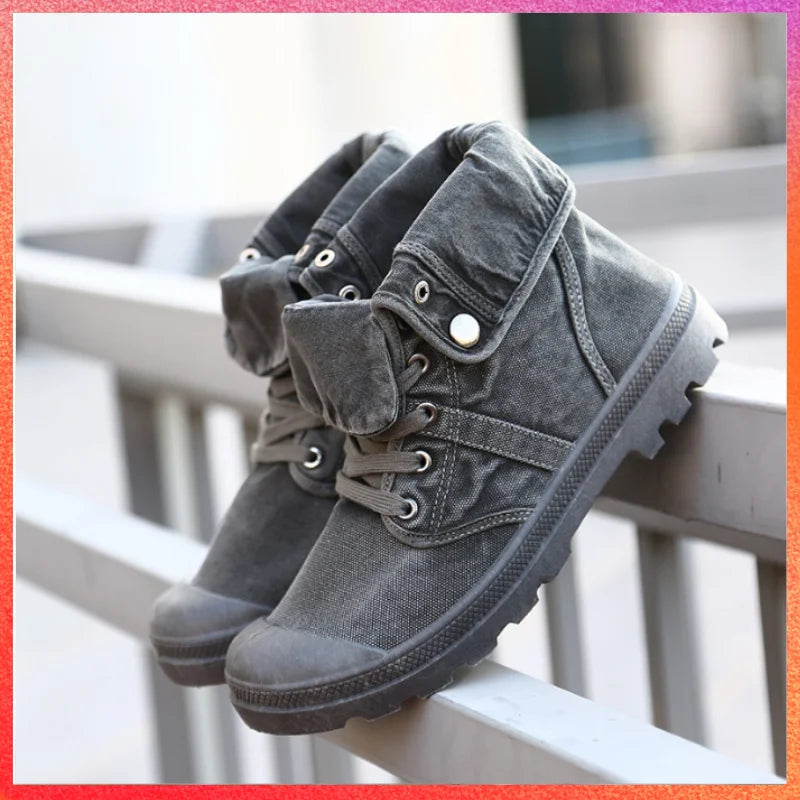 2023 Army Green Men's Canvas Boots High Top Deodorant Women's Denim Casual Sneakers Button Walking Zapatillas