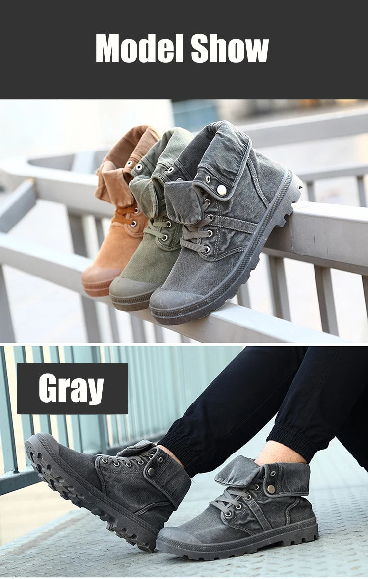 2023 Army Green Men's Canvas Boots High Top Deodorant Women's Denim Casual Sneakers Button Walking Zapatillas