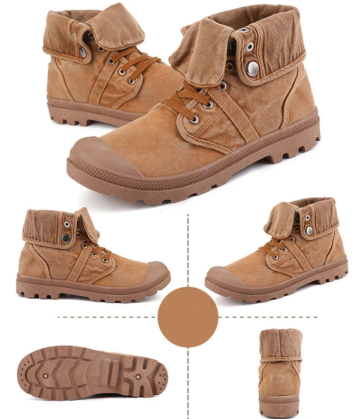2023 Army Green Men's Canvas Boots High Top Deodorant Women's Denim Casual Sneakers Button Walking Zapatillas