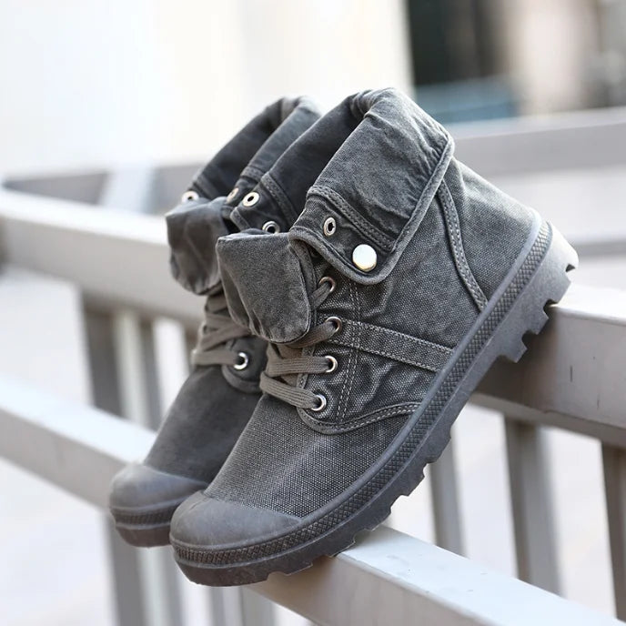 2023 Army Green Men's Canvas Boots High Top Deodorant Women's Denim Casual Sneakers Button Walking Zapatillas