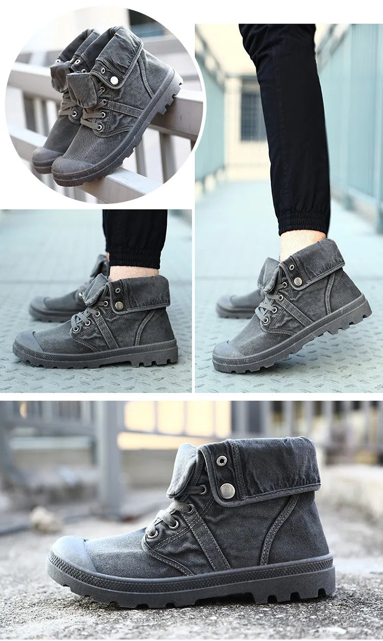 2023 Army Green Men's Canvas Boots High Top Deodorant Women's Denim Casual Sneakers Button Walking Zapatillas