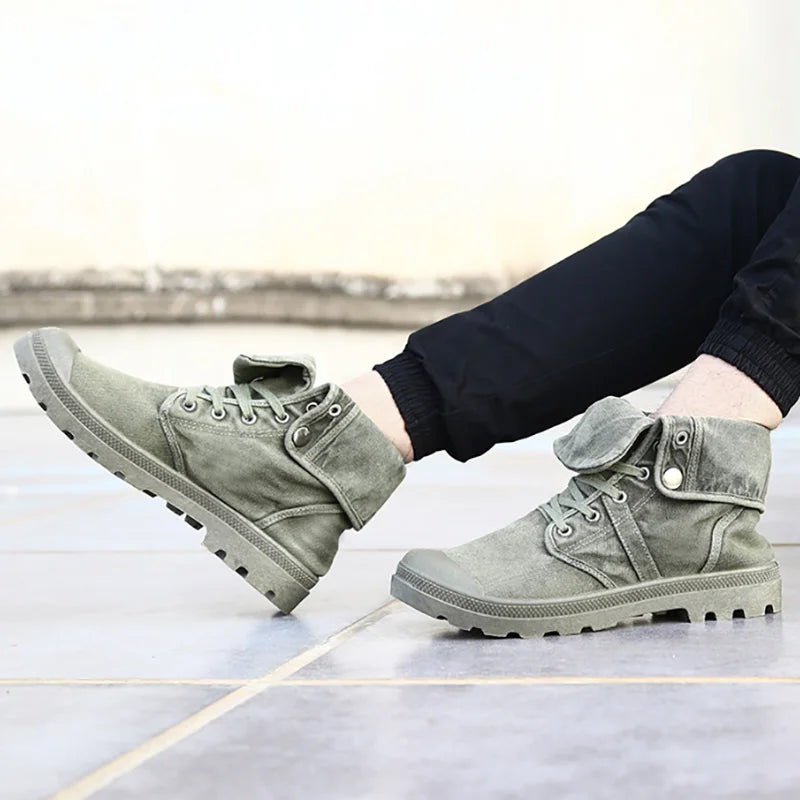 2023 Army Green Men's Canvas Boots High Top Deodorant Women's Denim Casual Sneakers Button Walking Zapatillas