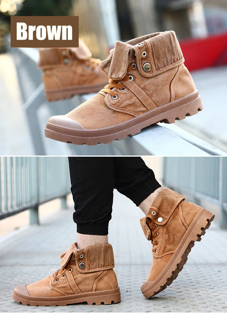 2023 Army Green Men's Canvas Boots High Top Deodorant Women's Denim Casual Sneakers Button Walking Zapatillas