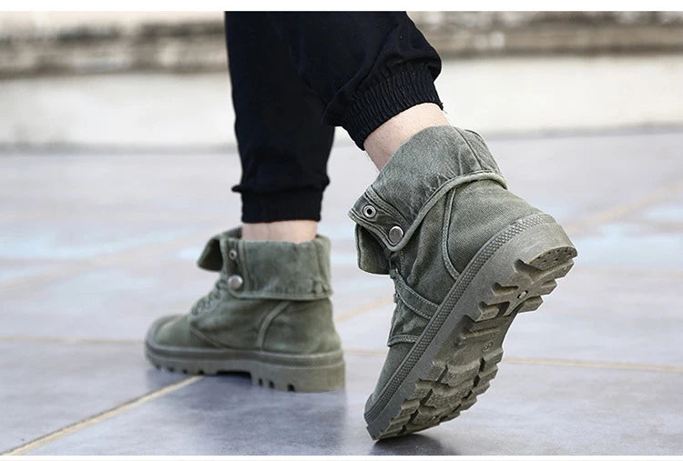 2023 Army Green Men's Canvas Boots High Top Deodorant Women's Denim Casual Sneakers Button Walking Zapatillas