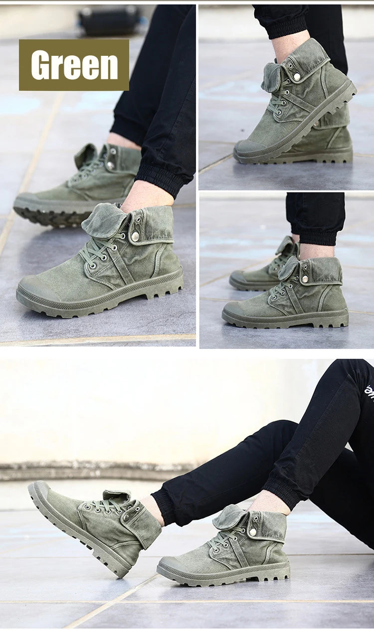 2023 Army Green Men's Canvas Boots High Top Deodorant Women's Denim Casual Sneakers Button Walking Zapatillas