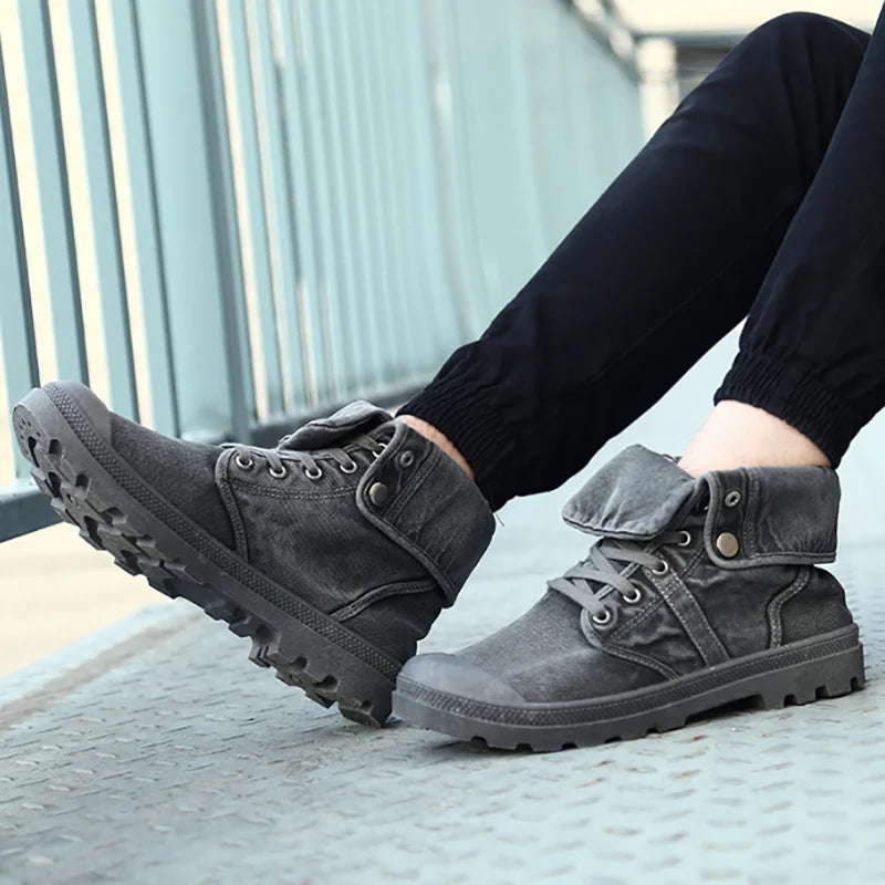 2023 Army Green Men's Canvas Boots High Top Deodorant Women's Denim Casual Sneakers Button Walking Zapatillas