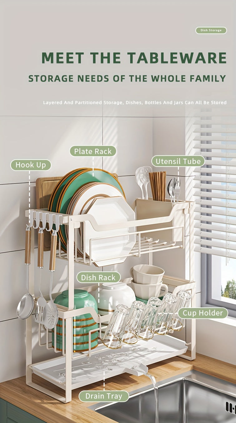 Kitchen Rack Double Layer Dish Sink Storage Rack Drain Rack Multifunctional Household Bowls, Plates, Chopsticks and Cup Rack