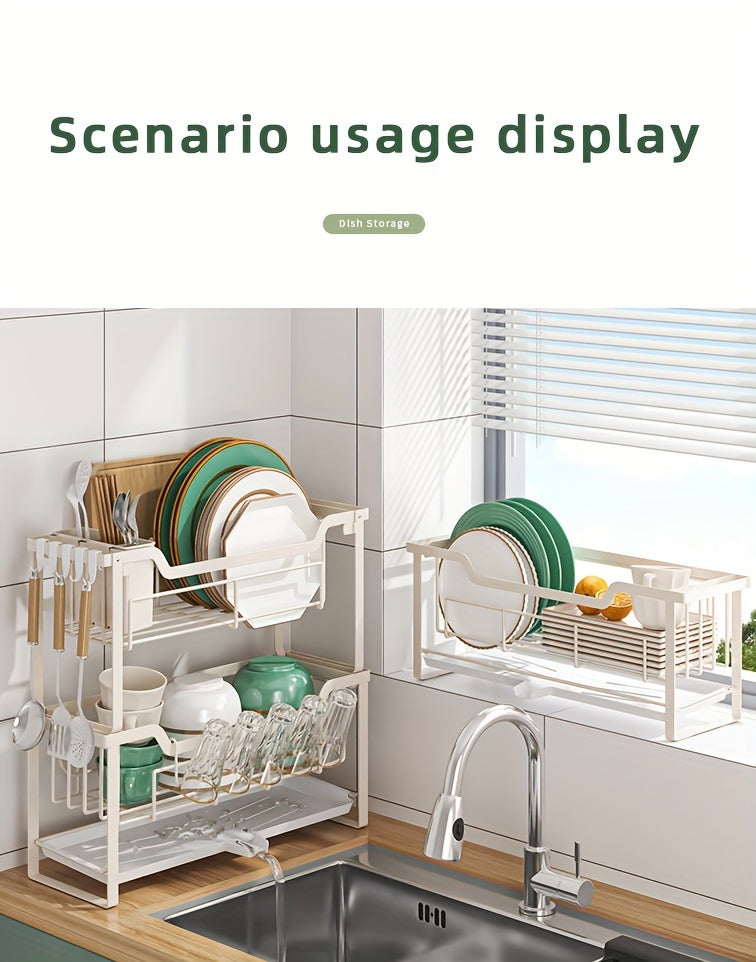 Kitchen Rack Double Layer Dish Sink Storage Rack Drain Rack Multifunctional Household Bowls, Plates, Chopsticks and Cup Rack