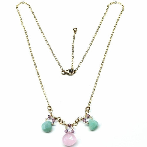 Beautiful Light Pink and Mint Chalcedony 14 Kt Gold Filled Necklace